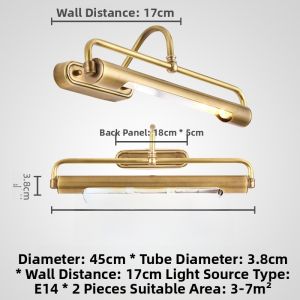 Bathroom Mirror Light Full Copper Moisture Proof Bathroom Background Lighting Makeup Lamp European Simple Style Bathroom Lighting