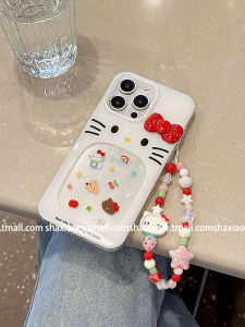White Hollow out Sparkling HelloKitty Chain Phone Case for  17 16Promax Womens Style 15Pro New Model 13 Anti-Fall 14 Soft Edge Hard Shell 12 Cute Girl High End