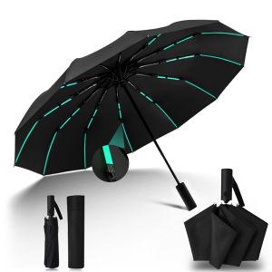 Automatic Open Close Folding Umbrella Windproof & Waterproof Compact Travel Umbrella with 12-Ribs for Men and Women Black Coat