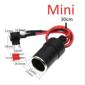 1 Bộ kết nối camera ô tô có đầu nối dây cáp cầu chì 30cm size Mini ổ cắm tẩu sạc 12V kèm cầu chì 10A
