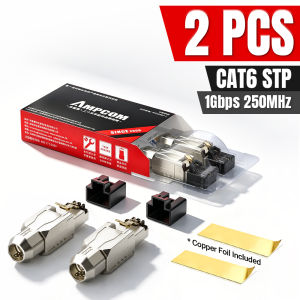 安普康/AMPCOM | AMPCOM Tool Free RJ45 Plug CAT8 CAT7 CAT6A CAT6 Zinc-Alloy STP 40Gb 2000Mhz RJ45 Connector for 22-26AWG Cable 2Pcs-pack