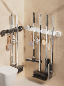 Powerful Suction Cup Mop Holder Wall Mounted Mop Bracket Mop Hook Hanger Storage Rack Cloth Clip Strong Adhesive Storage