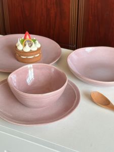 French Ins Style Purple Pink Ceramic Tableware For Home 2024 New Arrival Household Bowl Dishes Set Good-looking Steak Plate
