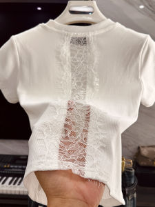 Áo Thun Tay Ngắn Hở Lưng Ren Pure Desire Phong Cách Mùa Hè Mới Cho Nữ Áo Thun Ôm Vừa Vặn Thời Trang Chất Liệu Cotton Cổ Tròn