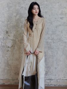 New Chinese Zen Unusual Knitted Sweater Women Heavy Work Multi-Piece Mesh Skirt Set Fashionable Two-Piece round Neck Long Sleeve