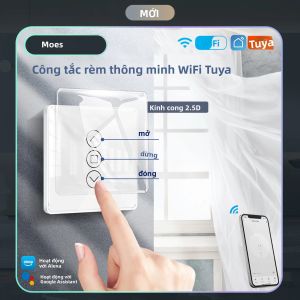 Công Tắc Rèm Thông Minh WiFi Màn Hình Cảm Ứng Kính Cong 2.5D Hoạt Động Với Alexa Google Home Điều Khiển Từ Xa Qua Ứng Dụng Dành Cho Rèm Cuốn Cửa Chớp.