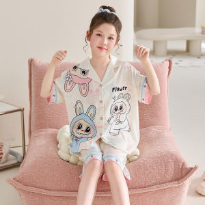 ANZHAOQI | Bamboo Fiber Thin Design Summer Wear Short Sleeve Girls Pajamas