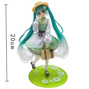 Bandai | Hatsune Miku Rural Pastoral Spring Figure 20cm Straw Hat Basket Green Dress PVC Action Model Desktop Decor Collectible Toy Gift