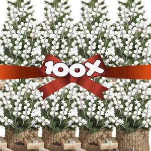 100สาขางานฝีมือประดิษฐ์เกล็ดหิมะต้นคริสต์มาสสีขาวฮอลลี่ก้านพวงมาลัยงานฝีมือประดิษฐ์สำหรับของตกแต่งบ้านแต่งงาน