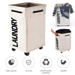 Collapsible Laundry Hamper with Wheels Rolling Large Clothes Hamper Basket Stand with Storage Bin