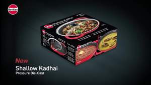 Hawkins 3 Litre Shallow Wok (Kadhai) Die Cast Non Stick Frying Pan with Glass Lid Ceramic Coated Pan Shallow Induction Frying Pan Red (IDCSK3G)