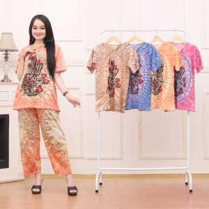 Baju tidur kaos wanita CP all size LD 100 cm / Babydoll / Piyama (COD) setelan dengan celana panjang kain kaos jenis batik abstrak
