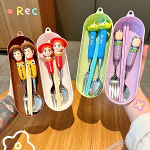 Bandai | Toy Story 5 Spoon Fork Cutlery Set Woody Buzz Lightyear Jessie Forky Alien Cartoon Character Birthday Christmas Gift For Fans