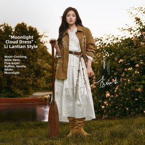 INMAN | Ruffled V-Neck Jacquard White Long Dress