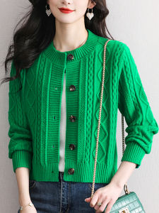 Fashionable Knitted Short Sleeve round Neck Open Cardigan Womens Sweater Twisted Top Spring Autumn New Style Comfortable Fit