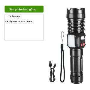Đèn Pin LED Siêu Sáng 800000LM Laser Trắng Có Thể Sạc Lại Bằng Cổng Type C Đèn COB Công Suất Cao Dùng Cho Ngoài Trời Cắm Trại Đi Bộ Đường Dài Kèm Đèn Phụ