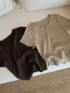 CHOEFULYN | Áo Thun Cardigan Dáng Elegance Ôm Vai Tay Ngắn
