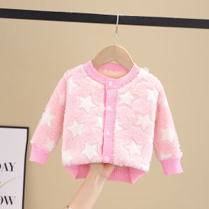 เสื้อคาร์ดิแกนผ้าฟลานเนลขนแกะสำหรับเด็กผู้หญิง ฤดูใบไม้ร่วง/ฤดูหนาว เสื้อคลุมกันหนาวแบบสวมหัว แขนยาว ปกตัว ปกติ ปกติ