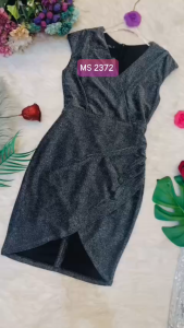 MyDu Shop | MS 2372 Đầm Body Thun Nhũ – Cổ Tim Thiết Kế Lai Búp Sen Dự Tiệc Quyến Rũ