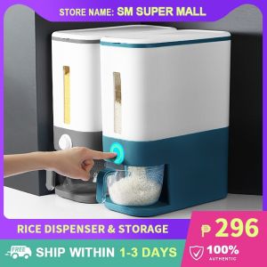 【Japanese Original】Rice Storage & Dispenser Automatic Output Cereal Sealed Container Box Insect and Moisture Proof 12kg Capacity