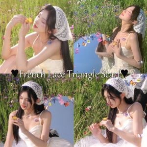 【🔥Tiktok Hot】French Lace Triangle Hair Scarf Women Girls Spring Summer Trend Korea Sweet Bohemia Printed Scarves Headbands Pastoral Headdress