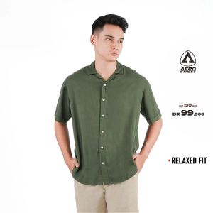 Aerostreet Kemeja Rayon Marva Hijau Army Hawai Polos Gelap Pria Wanita