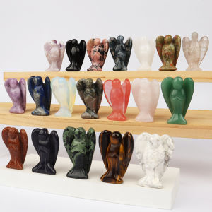 Hand carved natural stone angel figurine mini Crystal Crafts Black Jade gemstone healing home decoration 1.5 inch