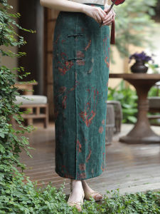 Elegant High Waist Silk Cheongsam Skirt Retro Style Womens Mid-Length A-Line Half Body Skirt Fashionable Slimming Design