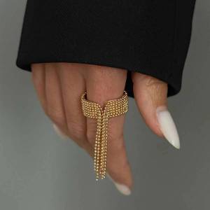 IngeSight.Z Personality Exquisite Copper Beads Tassel Adjustable Open Ring for Women Vintage Adjustable Knuckle Ring Jewelry New
