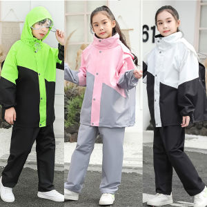Rolanko Kids Waterproof Suit Hooded Raincoat Jacket and Trousers Set Puddle Suit with Zip for Boys Girls 8-14 Years