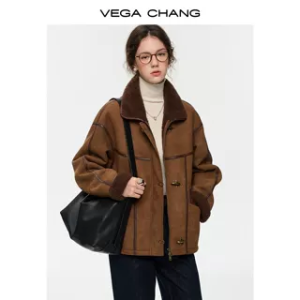 VEGA CHANG | Áo Khoác Da Nữ Mềm Ấm Mùa Thu Đông Mới Cổ Lông Giả