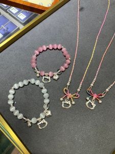 999 Pure Silver Hello Kitty Cat Butterfly Knot Woven Necklace Cute Princess KT Cat Accessory Autumn Winter Silver Bracelet