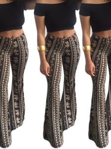 High Waist Patchwork Micro Flared Pants Butt Hugging Long Silk Chiffon Printed Pants Slim Fit Thickened Winter Casual Trousers