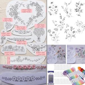 Pattern Water Soluble Embroidery Hand Sewing Stabilizers Pre-Printed with Flower and Leaf Patterns for DIY Sewing and Knitting