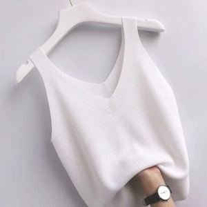 Ice Silk Knitted Double V-Neck Strap Vest Summer Thin Sleeveless Top Womens Fashion Slimming Korean Style Inner Wear