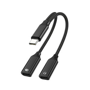 2 in 1 Type C Audio Adapter TypeC to 3.5mm Jack Microphone Adapter OTG Data Transfer Suitable for iPhone 16 15 Samsung Converter