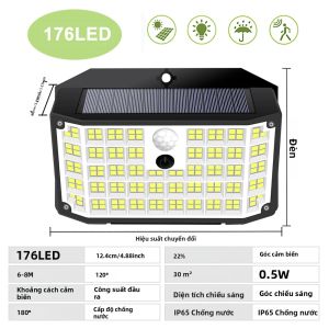 NEWSTYLE | Đèn Năng Lượng Mặt Trời Ngoài Trời Có Cảm Biến Chuyển Động IP65 Chống Nước 3 Chế Độ Chiếu Sáng Đèn An Ninh Gắn Tường 176 LED Phong Cách Hiện Đại
