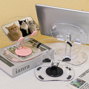 Acrylic Tablet Stand Holder 360 Rotating Base Holder Multifunctional Foldable Adjustable Transparent Tablet Holder for Desk Tablet Stand Adjustable Height Desktop Stand