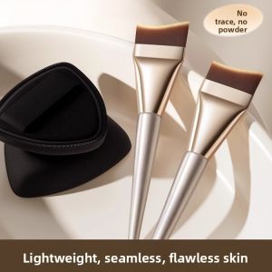 Seamless Foundation Brush Flat Head Light Weight Fish Tail Brush Makeup Primer Brush Long Handle for Any Skin Type