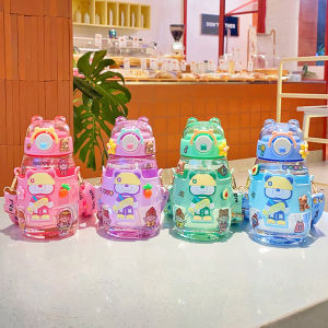 Cross-Border New Arrival Large Capacity Kids Plastic Cup Face Value Water Cup Girl Cartoon Violent Bear Portable Straw Cup