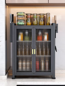 Kitchen Storage Rack Dustproof Multi-functional Condiment Organizer Oil Salt Vinegar Cover Flip Cabinet Home Use Carbon Steel