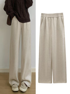 Thickened Fleece Womens High Waist Straight Leg Pants Winter Warm Wide Leg Trousers Korean Style Commute Casual Pants