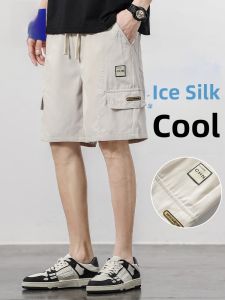 ROMON | Romon Mens Summer Thin Ice Silk Straight Leg Workwear Sports Casual Mid-Waist Five-Quarter Length Shorts Youth Active Style
