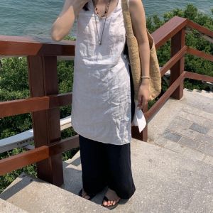 VKSOD | Loose Fit Sleeveless High Waist Wide Leg Pants Set Vintage Style White Oversized Cover Up Skirt Summer 2025 New Arrival