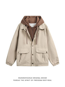 WUKONGYOUHUO | Retro Brand Faux Layered Hooded Jacket Autumn