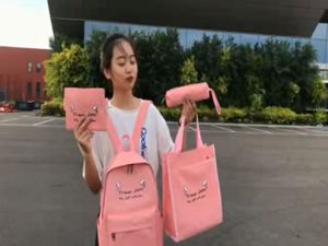 4 IN 1 Backpack Set Canvas School Student Galas Sekolah Bag Women Handbag Sling Bag Tote Beg Pen Case Travel Beg Sekolah Menengah Perempuan Beg Galas Belakang