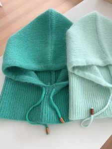 Solid Color Rabbit Fur Winter Hat for Women Warm Knitted Ear Flap Cap with Neck Protection Russian Style Thickened Beanie New