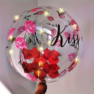 1/4/7 sets of "Kiss Me" 20 inch transparent balloons rose petals LED light string suitable for Valentines Day and anniversaries