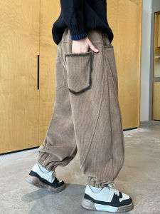 Boys Fleece Lined Corduroy Autumn Winter Pants Casual Loose Fit Elastic Waist Warm Comfortable Childrens Clothing