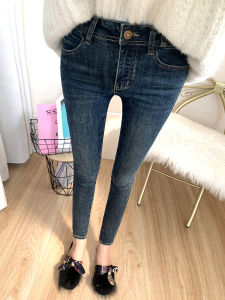 Premium High Waist Nine-Piece Slim Fit Jeans Womens Deep Blue Retro Style Fashionable Tightening Cotton Stretch Denim Pants